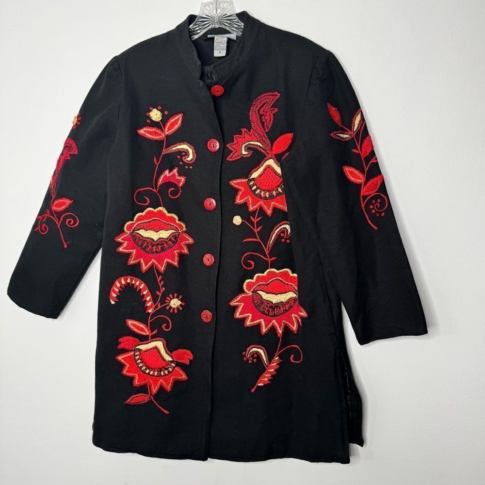 Indigo Moon Boho Embroidered Lined Coat Size Small